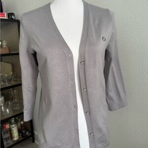 Lands' End Women's Light Gray Cardigan Sweater with Chase Bank Logo
